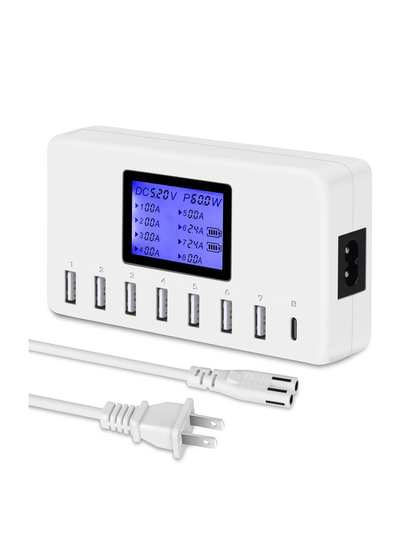 Generic - USB charger, 60W 12a 8-port USB charging station, multi port USB hub charger, compact LCD display, compatible with iPhone, iPad, Samsung Kindle tablet, Bluetooth headset, etc - Image 1