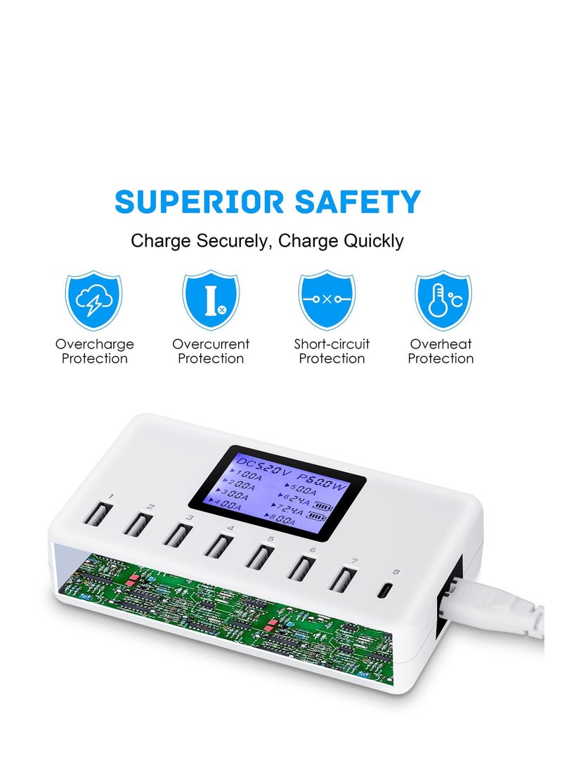 Generic - USB charger, 60W 12a 8-port USB charging station, multi port USB hub charger, compact LCD display, compatible with iPhone, iPad, Samsung Kindle tablet, Bluetooth headset, etc - Image 1