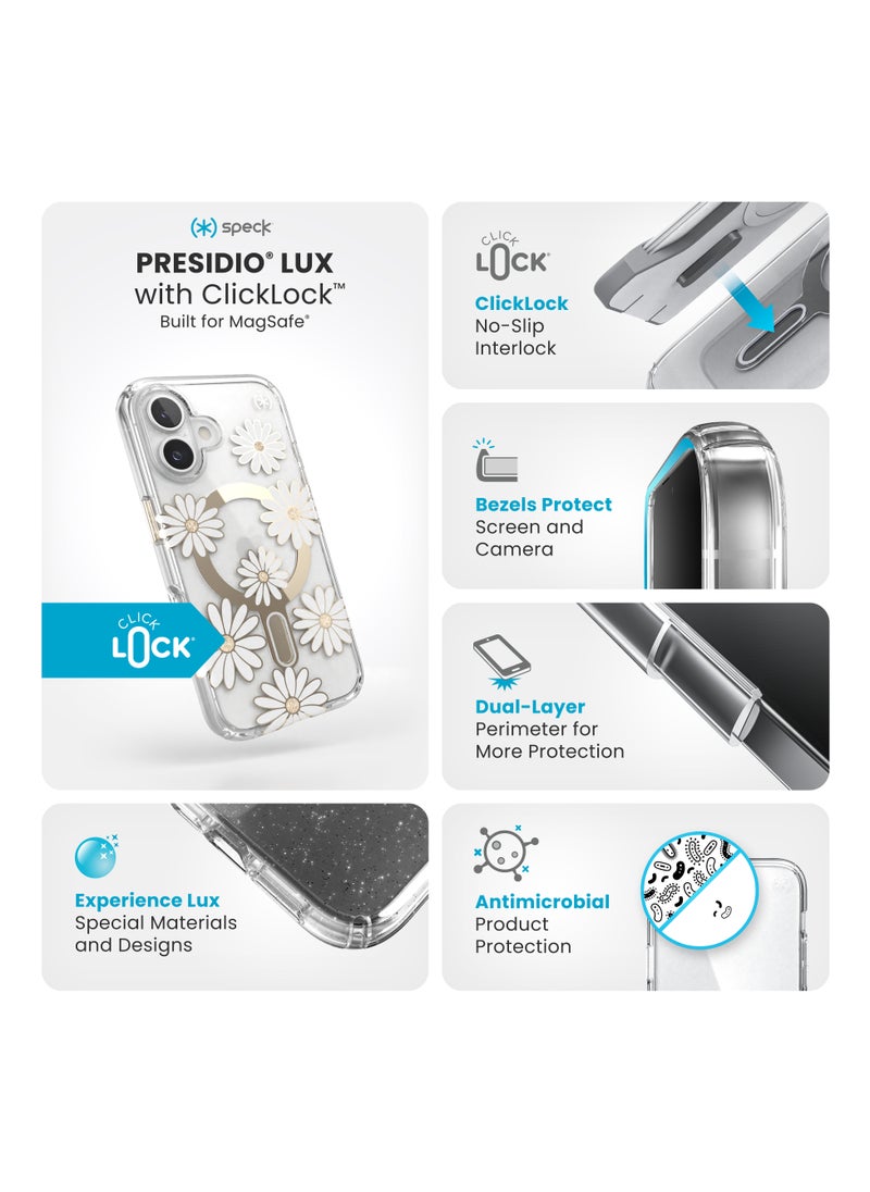 Speck iPhone 16 Presidio Lux Glitter Magsafe with ClickClock- SUNSHINE DAISIES / CLEAR / GOLD - pzsku/Z30D7551B3A8CB6BE9F0AZ/45/_/1740037816/e542518f-7ec2-41fe-b856-65c810d4e21d