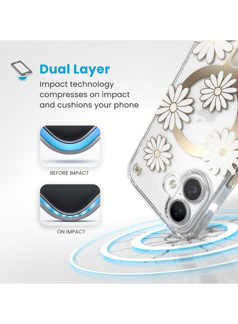 Speck iPhone 16 Presidio Lux Glitter Magsafe with ClickClock- SUNSHINE DAISIES / CLEAR / GOLD - Image 5