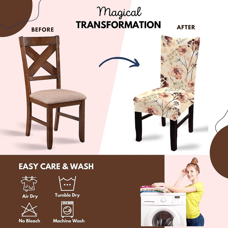 Decorian Polycotton Printed Dining Table Cloth with Dining Chair CoversSlipcovers 6 Seater Table Cover 6 Chair Cover Watercolor Leaves Square watercolor leaves Multicolor - Image 4