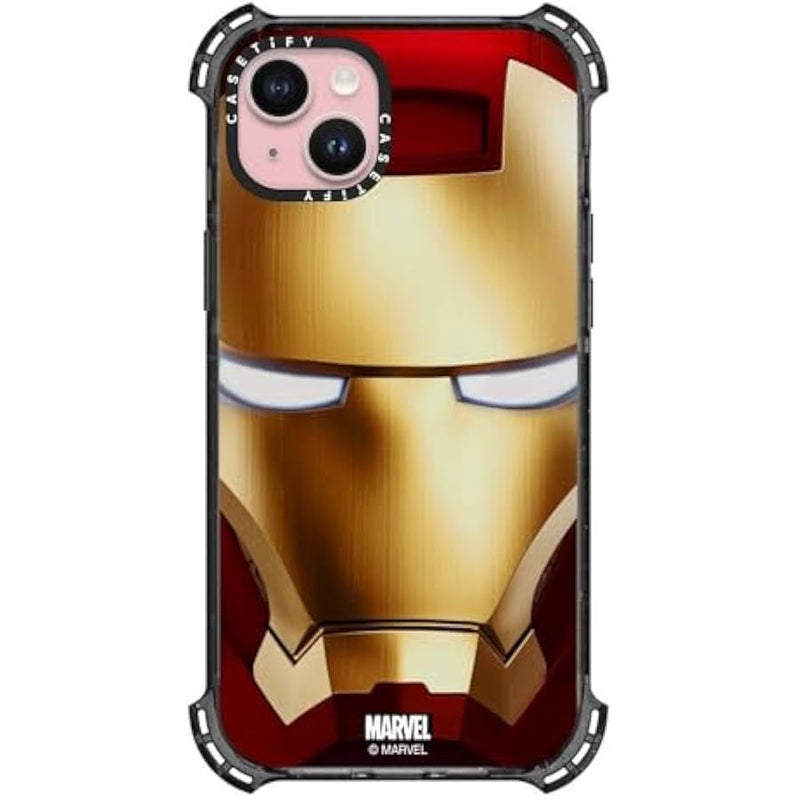 Casetify Bounce iPhone 15 Plus Case 【Iron Man Co-Lab / 6X Military Grade Drop Tested / 21.3ft Drop Protection/Compatible with Magsafe】 - Iron Man Hero Mask - Clear Black - Image 1