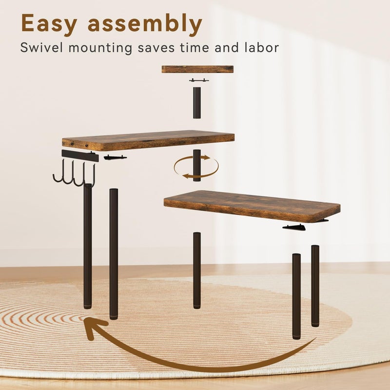 IBUYKE Countertop Organizer,3-Tier Spice Racks,Kitchen Counter Corner Shelf,4 Side Hooks,Adjustable Countertop Shelf for Kitchen, Bathroom, Coffee Bar, Cabinet, Desk,Rustic Brown,TLJ023H - Image 5