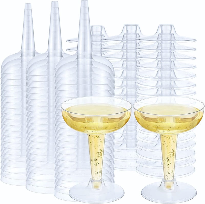 LATERN 60Pcs Plastic Champagne Coupe 120ml Clear Wine Tasting Glasses Reusable Stemmed Cocktail Cups for Whiskey Champagne Beer Dessert Pudding Mousse Party 11 x 82cm