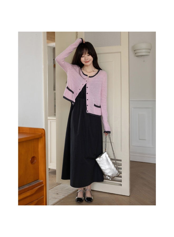 Mt Spring Dopamine Qianjin Wind Cardigan, Contrasting Color, High-elasticity Spliced, Concealing-fat Knitted Sweater Top - Image 4