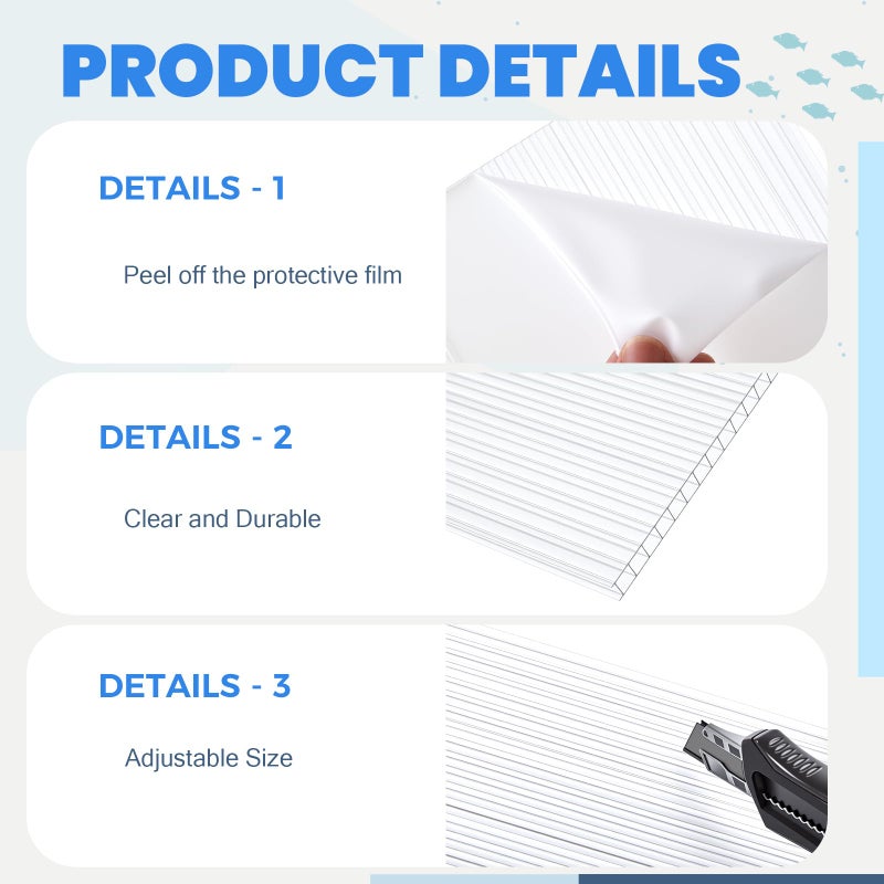 Sieral Aquarium Canopy Set Polycarbonate Greenhouse Panels 19.37 x 9.37 x 0.24 Inch for 10/20 Gallon Fish Tank Without Center Brace Aquariums Cover Fish Tank Lid, Clear - Image 3