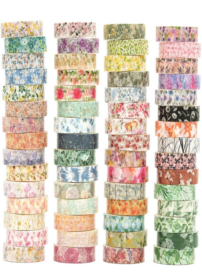 YUBX Masking Tape, Set of 60 Blooming Floral Washi Tapes, Cute Thin Strips, DIY Crafts, Journals, Planners, Scrapbooking, Wrapping, Gift Decoration - Image 1