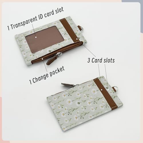 AdiStylinno ID Badge Holder, Leather Slim Lanyard Wallet Purse with Elastic Removable Lanyard Strap Exquisite Floral Design Purse with 1ID Window, 3 Card Slots and 1 Side Zipper Pocket (Brown) - Image 4