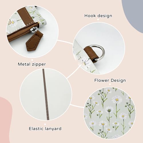 AdiStylinno ID Badge Holder, Leather Slim Lanyard Wallet Purse with Elastic Removable Lanyard Strap Exquisite Floral Design Purse with 1ID Window, 3 Card Slots and 1 Side Zipper Pocket (Brown) - Image 3