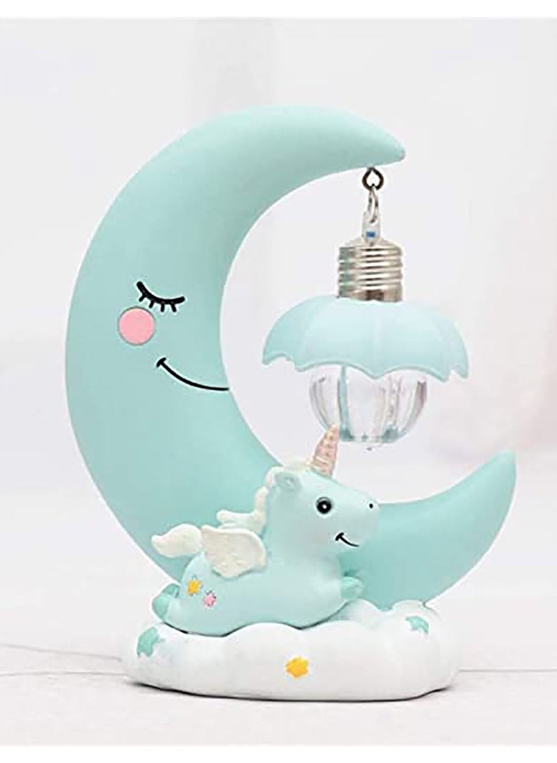 Y&D - Unicorn Moon Night Light, LED Light Cartoon Nursery Lamp for Children Kid Girl Toy Birthday Gift Home Decor (Blue) - Image 1