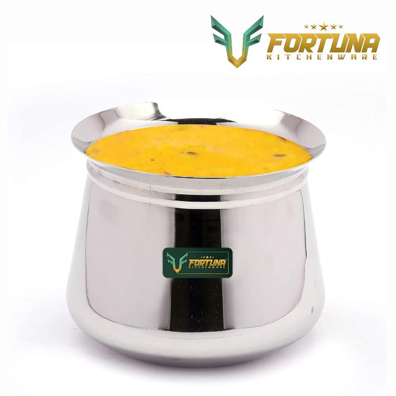 FORTUNA KITCHENWARE 1500ml Heavy Gauge Dahi Handi/Curd Pot With Lid - Stainless Steel Utensils, Cookware & Serveware for Kitchen (Polish) - Image 5