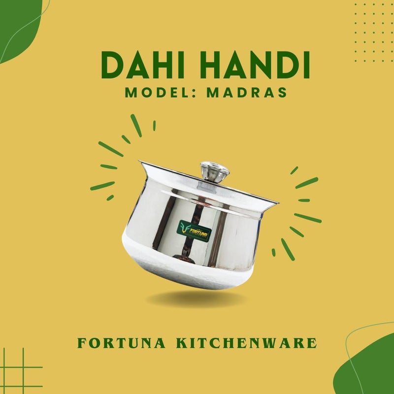 FORTUNA KITCHENWARE 1500ml Heavy Gauge Dahi Handi/Curd Pot With Lid - Stainless Steel Utensils, Cookware & Serveware for Kitchen (Polish) - Image 4