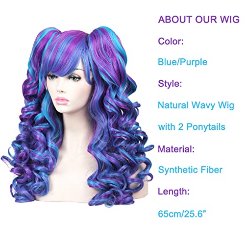 ColorGround Long Curly Cosplay Wig with 2 Ponytails(Blue/Purple) - Image 4