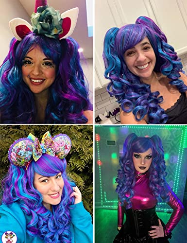 ColorGround Long Curly Cosplay Wig with 2 Ponytails(Blue/Purple) - Image 2