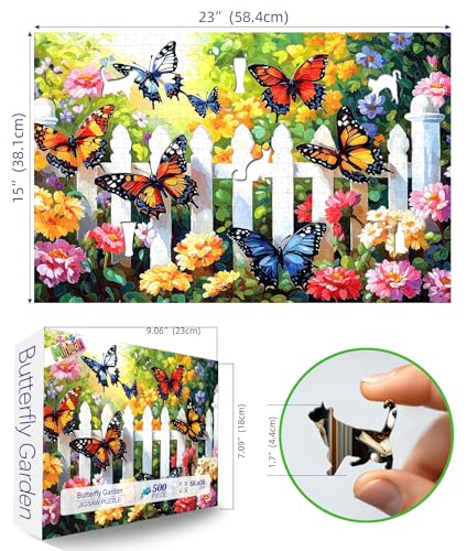 MINIWAN 500 Piece Butterfly Garden Jigsaw Puzzle for Adults 23x15 Inch Colorful Flower Butterfly Art Unique Home Decor Gift for Puzzle Lovers - Image 5