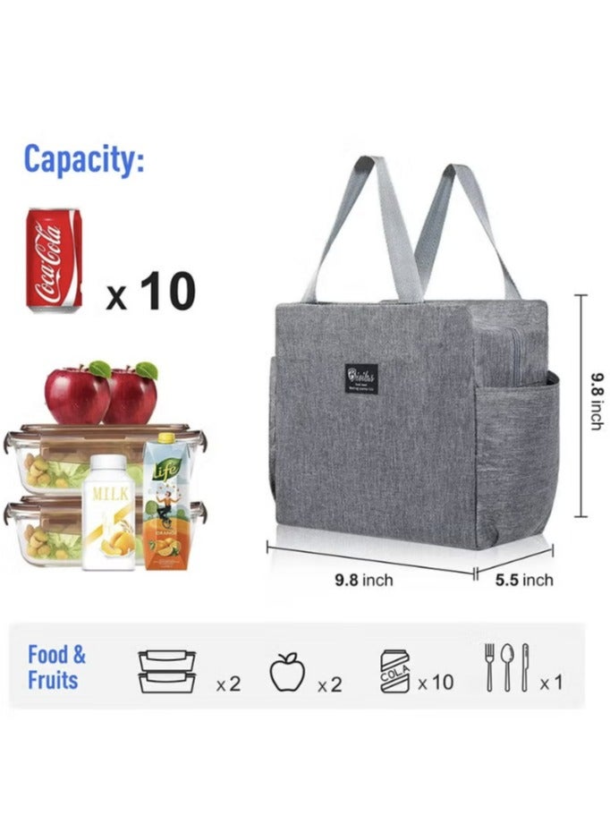 Hanayo Insulated Lunch Bag with Dual Side Pockets, Thermal Lunch Tote Box Bag for Women Men and childern WIth Lightweight Size for Work Picnic School Office Oxford Material Black 25x14x25 cm - Image 4