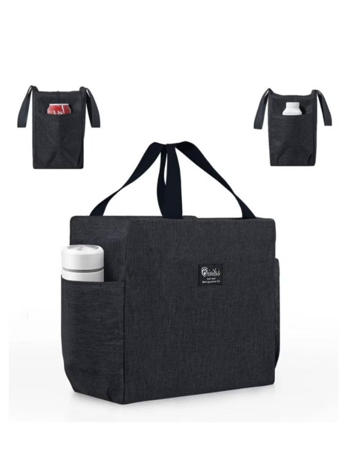 Hanayo Insulated Lunch Bag with Dual Side Pockets, Thermal Lunch Tote Box Bag for Women Men and childern WIth Lightweight Size for Work Picnic School Office Oxford Material Black 25x14x25 cm - Image 1