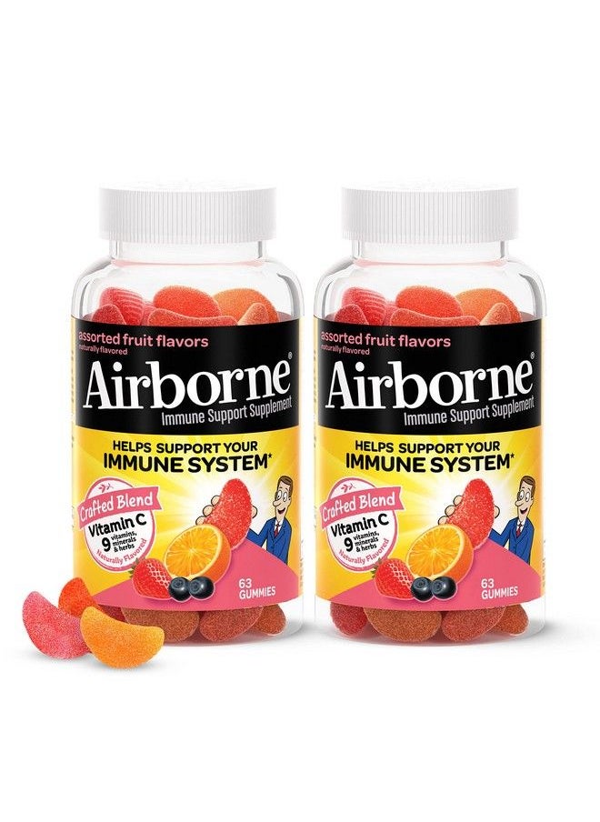 Airborne - 750Mg Vitamin C Gummies For Adults Immune Support Gummies With Powerful Antioxidants Vit C & E (2X63 Count Bottle) Assorted Fruit Flavor - Image 1
