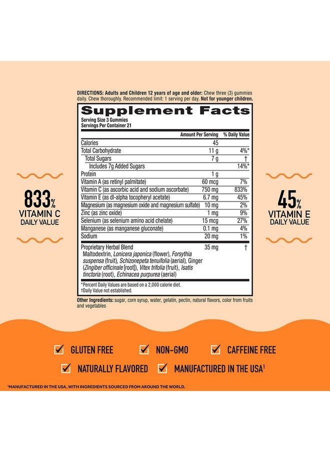 Airborne - 750Mg Vitamin C Gummies For Adults Immune Support Gummies With Powerful Antioxidants Vit C & E (2X63 Count Bottle) Assorted Fruit Flavor - Image 1