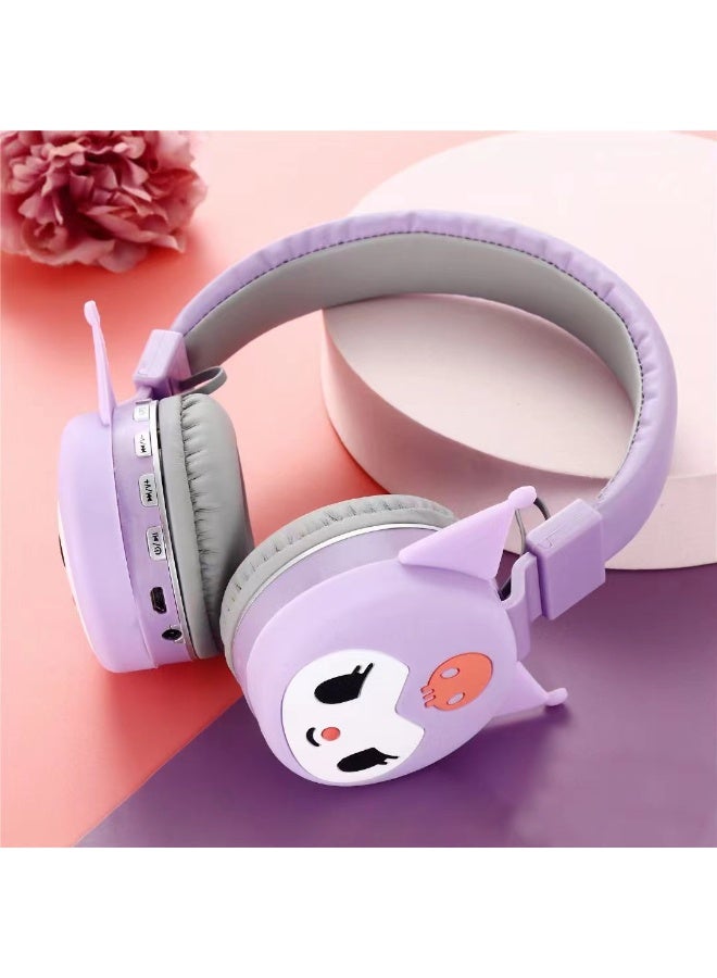Purple kulomi pattern children's bluetooth wireless headphones, children's noise cancelling folding headphones, children's stereo headphones for TF cards, mobile phones, tablets - Image 3