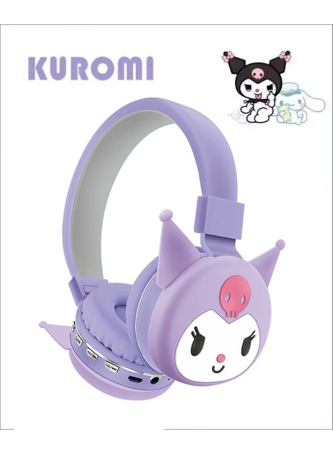 Purple kulomi pattern children's bluetooth wireless headphones, children's noise cancelling folding headphones, children's stereo headphones for TF cards, mobile phones, tablets - Image 1