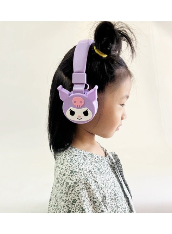 Purple kulomi pattern children's bluetooth wireless headphones, children's noise cancelling folding headphones, children's stereo headphones for TF cards, mobile phones, tablets - Image 2