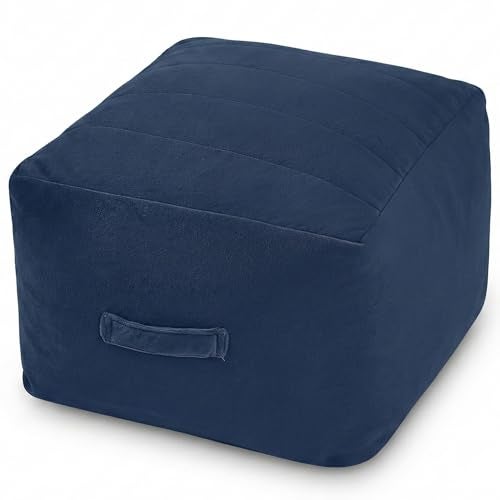 MeMoreCool Square Stuffed Pouf Ottoman Foot Rest Floor Pouf Foot Stool with Foam Chunk Filling Soft Stuffed Ottoman Footrest for Living Room Navy - Image 1