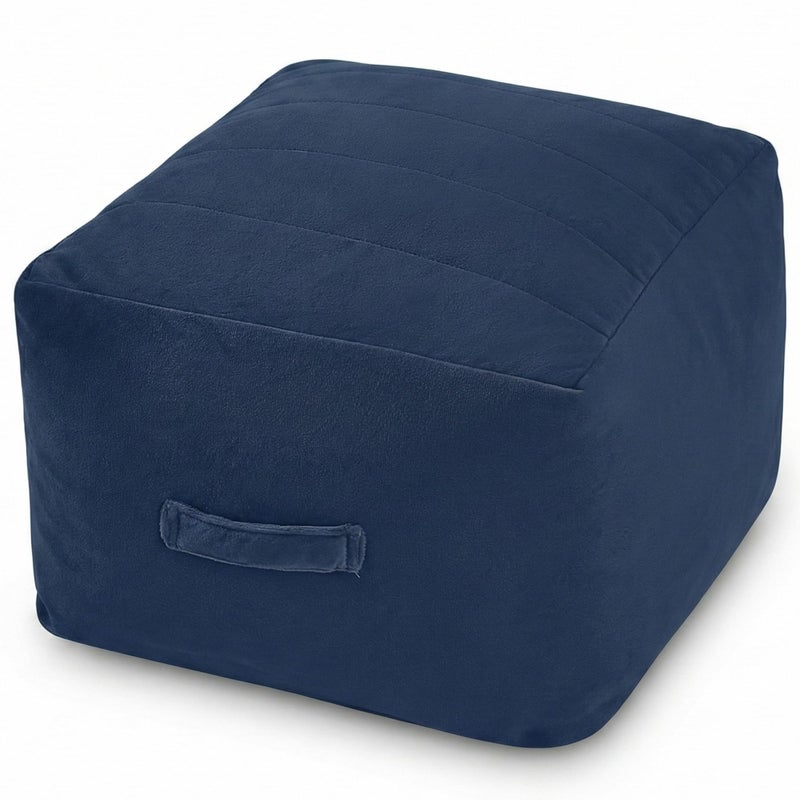 MeMoreCool Square Stuffed Pouf Ottoman Foot Rest Floor Pouf Foot Stool with Foam Chunk Filling Soft Stuffed Ottoman Footrest for Living Room Navy - Image 2