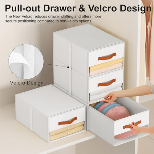 Easortm Stackable Storage Drawers - Pull Out Storage Bins with Drawers for Closet Clothes Organizers with Weekly Labels & Clear Window, Closet Shelf Storage for Bedroom, Living Room, 5 Pack, White - Image 3