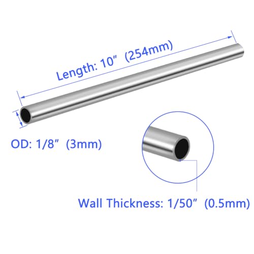 Tynulox 1/8" OD 304 Stainless Steel Tube, Thickened Pipe Wall & Weldable Tubing, Round Metal Pipe Industrial Straight Tube 10 inch Length (5 Pcs) - Image 2
