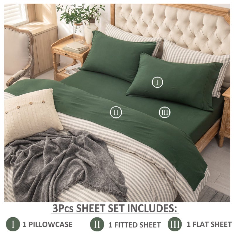 PURE ERA PURE ERA Jersey Knit 3pc Bed Sheet Set 100% T-Shirt Heather Cotton Super Soft Comfy Breathable Fits Mattress Up to 20"" Extra Deep Pocket (Forest Green  Twin) - Image 2