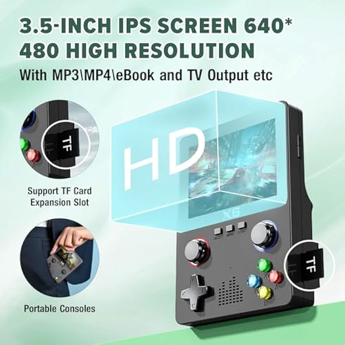 X6 RETRO HANDHELD GAME CONSOLE, WITH 10000+ GAMES HANDHELD GAMES CONSOLES, DUAL 3D JOYSTICK 3.5-INCH OCA IPS SCREEN EMULATOR CONSOLE, SUPPORT 11 KINDS OF SIMULATORS, 64GB TF CARD EXPANSION. - Image 5