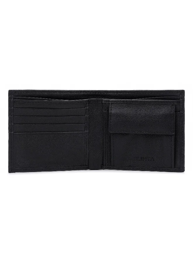 SLIMTA Men's Genuine Leather Bifold Wallet with Coin Pocket  4 Card Slots  ID Window  2 Bill Compartments  Handcrafted Black Croco, 11 x 10 x 2 cm