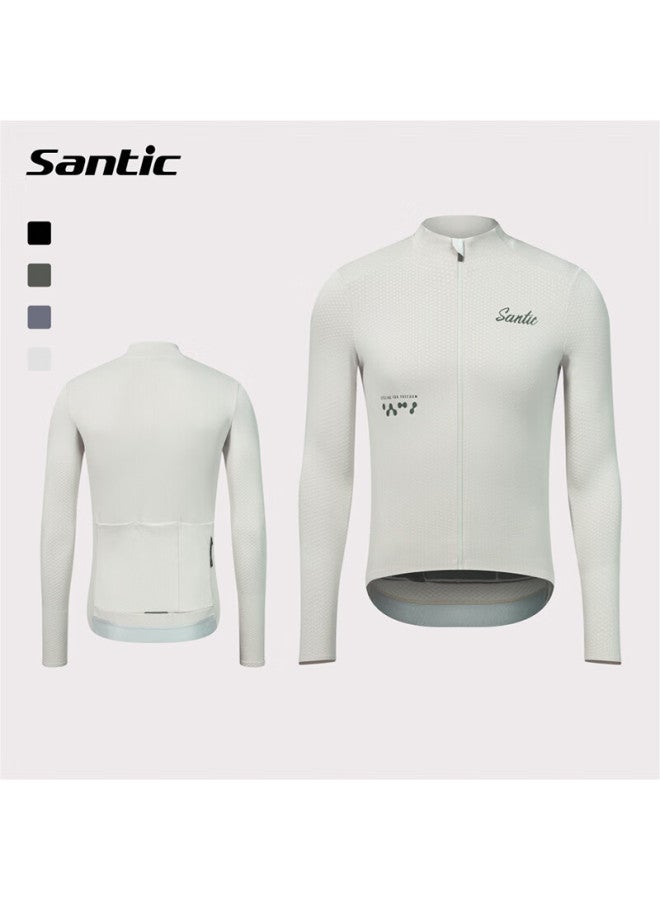 Sendik Santic Autumn And Winter Thin Fleece Warm Road Bike Cycling Jersey For Men , Milk Green, Size L - Image 3
