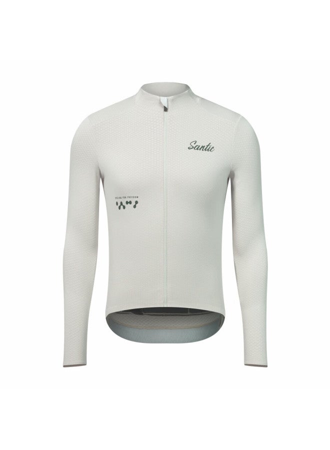 Sendik Santic Autumn And Winter Thin Fleece Warm Road Bike Cycling Jersey For Men , Milk Green, Size L - Image 1