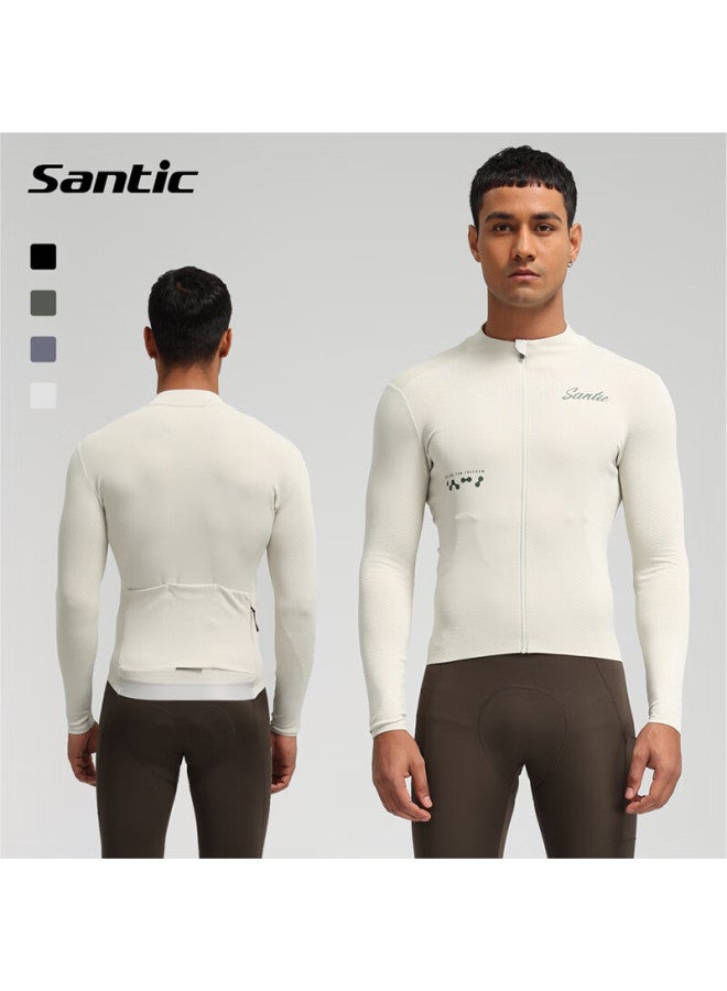 Sendik Santic Autumn And Winter Thin Fleece Warm Road Bike Cycling Jersey For Men , Milk Green, Size L - Image 2
