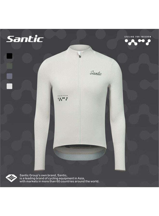 Sendik Santic Autumn And Winter Thin Fleece Warm Road Bike Cycling Jersey For Men , Milk Green, Size L - Image 4