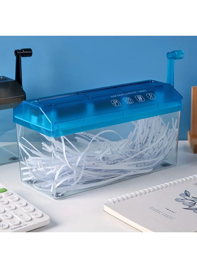 Large Blue A4 Manual Paper Shredder Hand Crank Strip Cut Machine For Office Home Use - Image 1