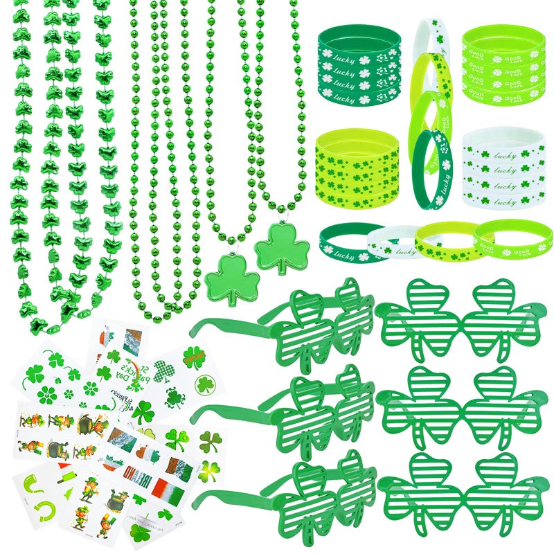 Labrostar 96Pcs St Patricks Day Party Favors Set Shamrock Glasses Necklaces Bracelets Tattoos St Patricks Day Accessories Decorations Supplies - Image 2