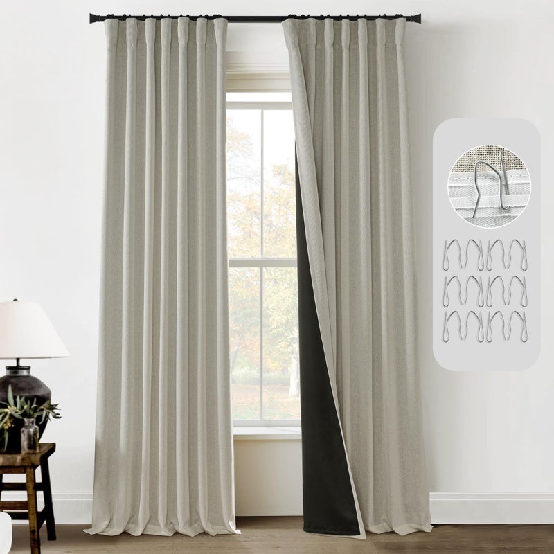 PANELSBURG Heavy Duty Insulated Thermal Curtains for WinterThick Linen Blackout Curtains for Bedroom Living Room 2 Panels Set 84 Inch Length LongLight GreyGreige Gray