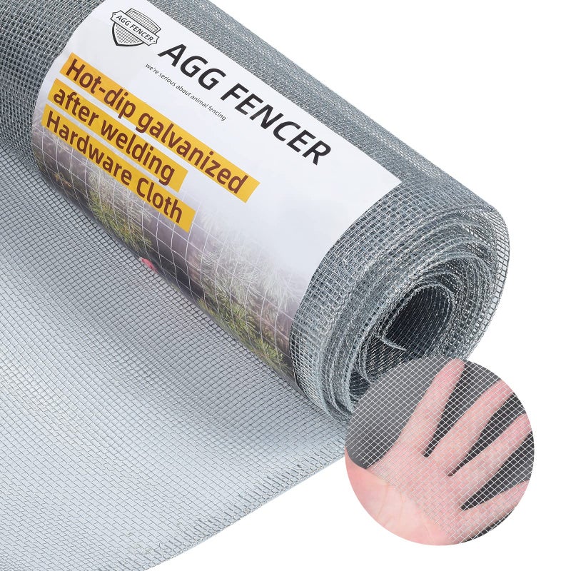 AggFencer 16in x 10ft Hardware Cloth 18 inch 27Ga Hot Dipped Galvanized After Welding Chicken Coop Wire Fence Welded Metal Fencing Roll Mesh for Bee Screen Garden Plant Poultry Animal Netting Cage