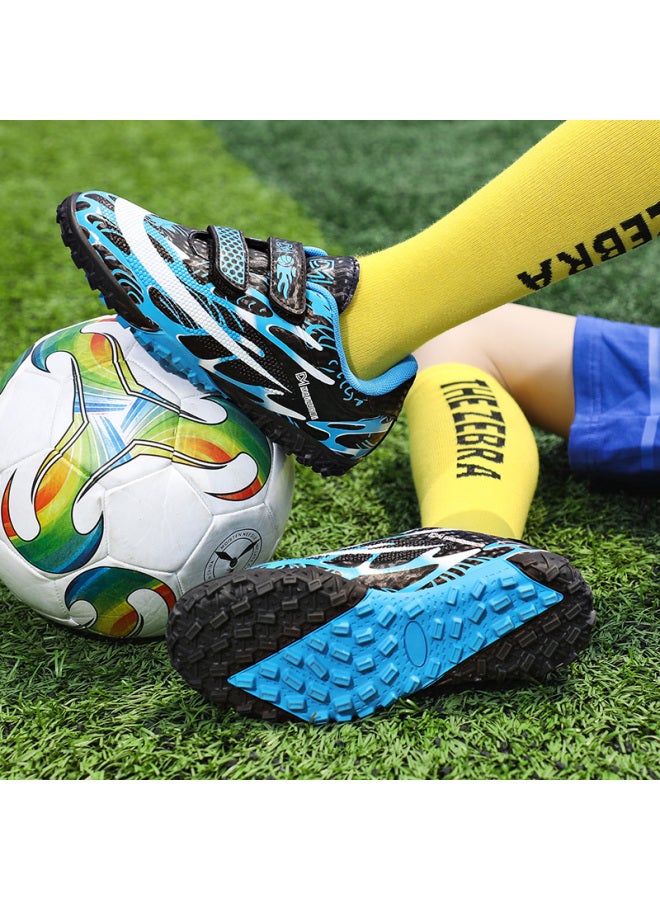 Sky Blue M169-1 Messi Children's Football Shoes for Boys and Girls, Wear-Resistant Training Shoes with Breathable Velcro, TF Short Nails, Includes Socks and Shin Guards