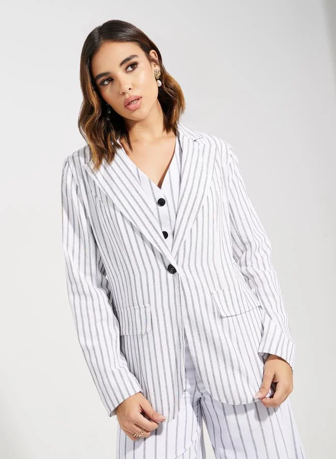 Styli Regular Fit Striped Blazer with Flap Detail