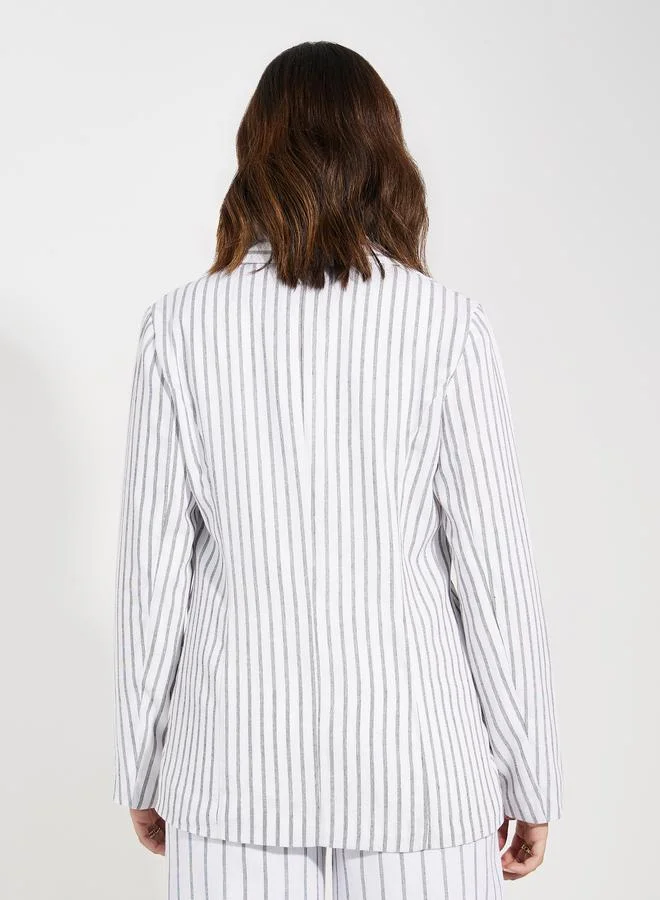 Styli Regular Fit Striped Blazer with Flap Detail