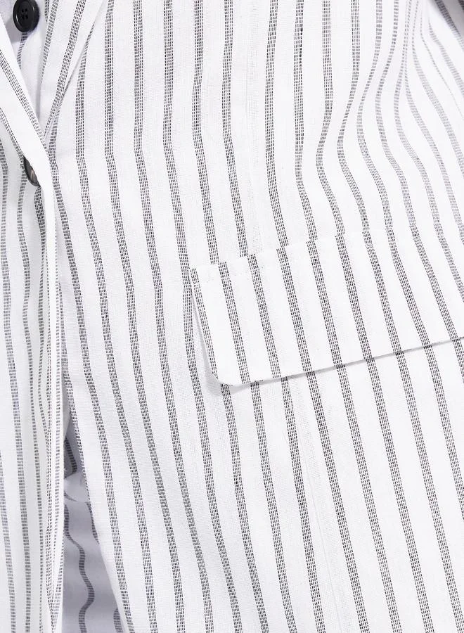 Styli Regular Fit Striped Blazer with Flap Detail