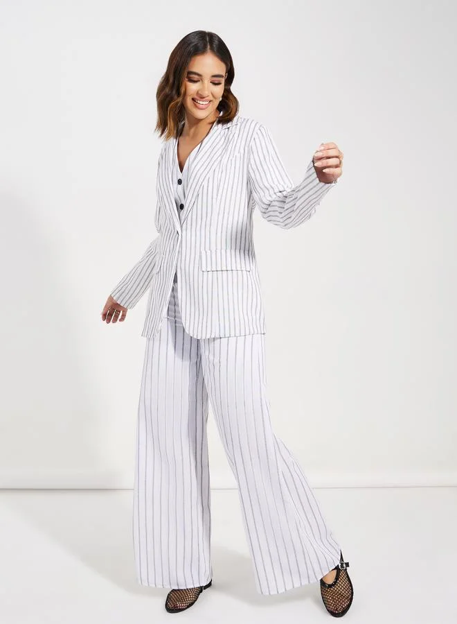 Styli Regular Fit Striped Blazer with Flap Detail