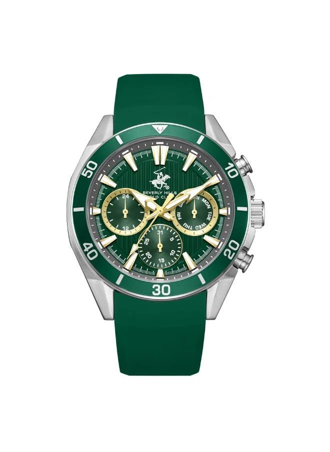 بيفرلي هيلز بولو كلوب BEVERLY HILLS POLO CLUB BP3730X.375 Men's Multi Function Display Watch & Silicone Strap Dark Green