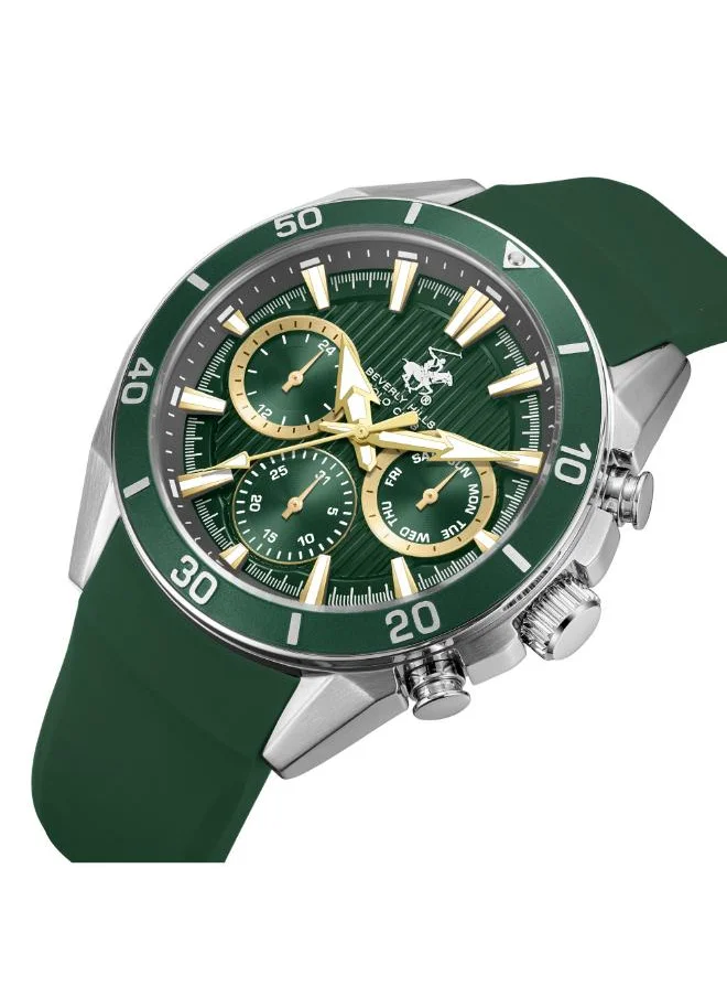 بيفرلي هيلز بولو كلوب BEVERLY HILLS POLO CLUB BP3730X.375 Men's Multi Function Display Watch & Silicone Strap Dark Green