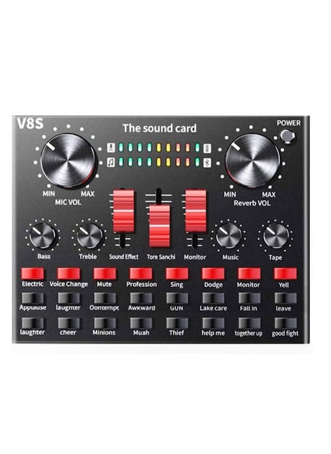 Professional Condenser Microphone With V8S Live Sound Card And Studio Recording Broadcasting Set Black