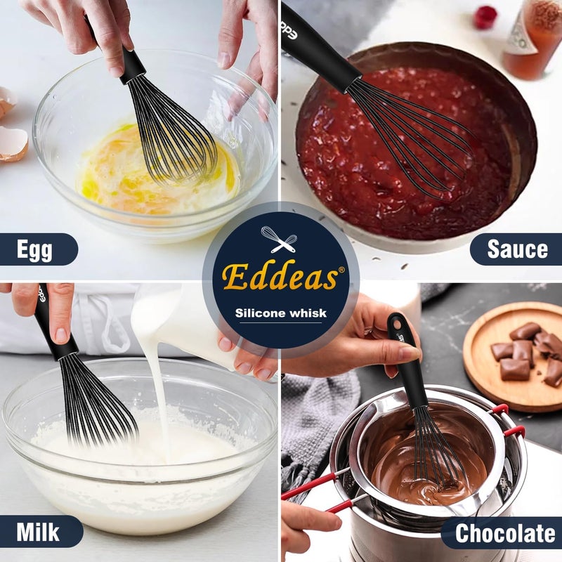 Eddeas Mini Silicone Whisk, Small Silicone Whisk 7+9in, BPA free Non Scratch Coated Protect your Ceramic Pots and Pan.Perfect for Whisking, Beating, Mixing.Black - Image 4